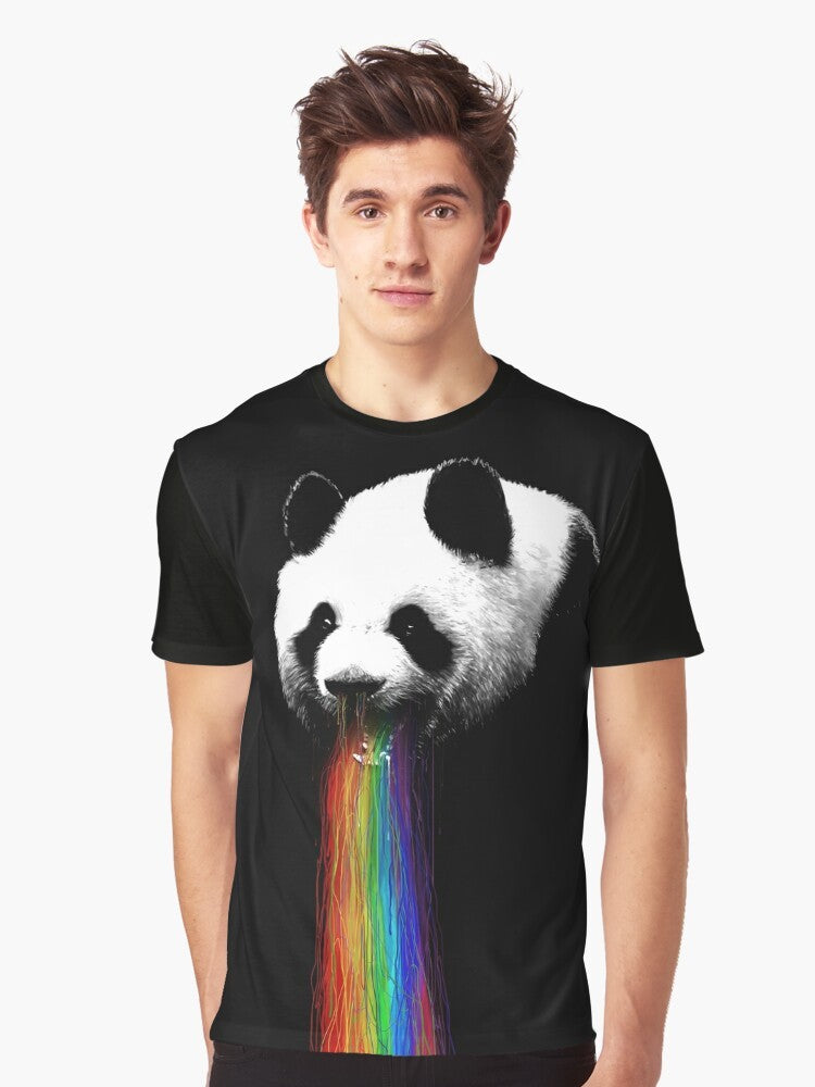 Colorful graphic t-shirt with a panda design, featuring a funny and humorous illustration. - Men