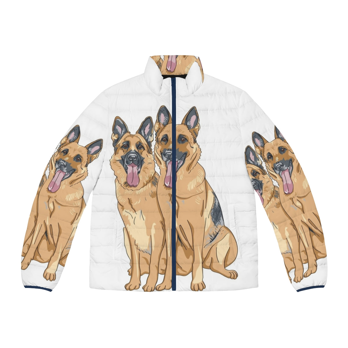 German Shepherd dog wearing a puffer jacket