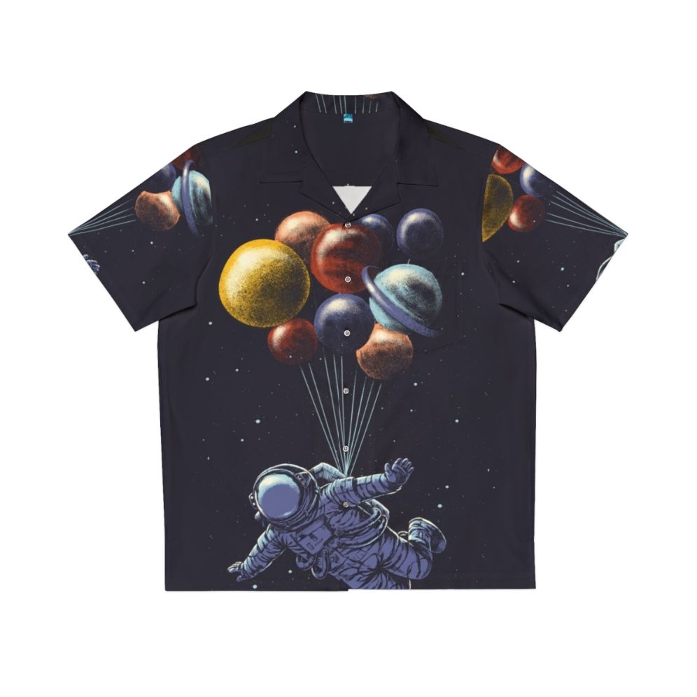 Space themed Hawaiian shirt with abstract galaxy and cosmic imagery