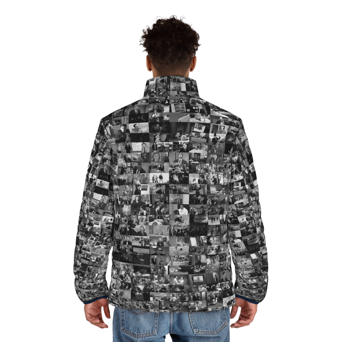 The Office themed puffer jacket featuring characters and iconic scenes from the hit TV show - men back