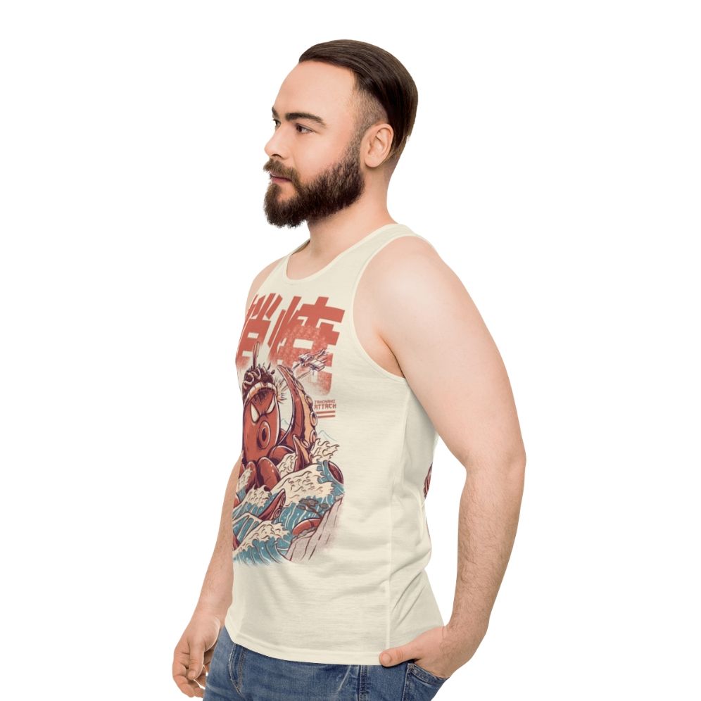 Vintage-style takoyaki monster attack graphic tank top - men side