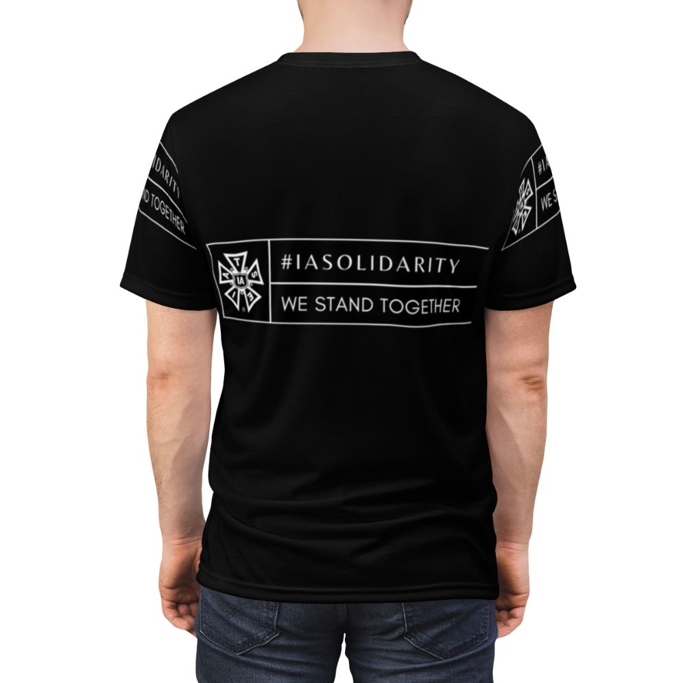 Iatse We Stand Together T-shirt design featuring a graphic logo for film and entertainment industry workers - men back