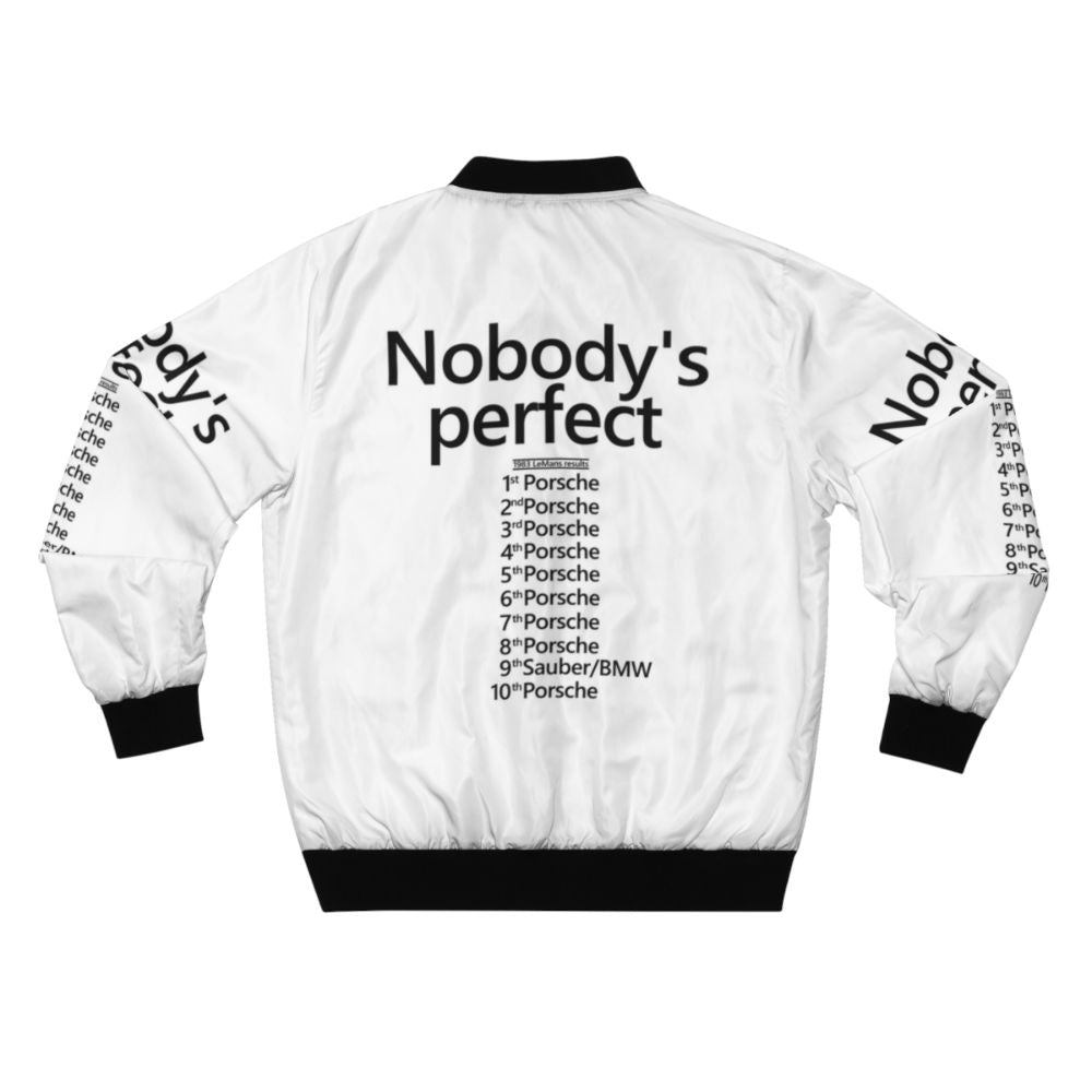 Classic Nobody's Perfect Bomber Jacket with Porsche Racing and Le Mans Inspired Design - Back