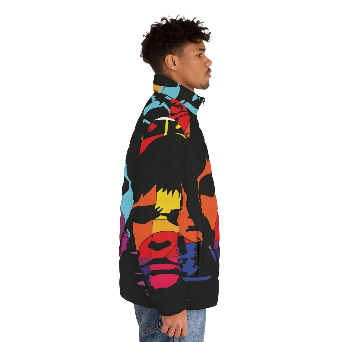 Ian Brown 'King Monkey' Puffer Jacket - 90s Madchester Indie Music Pop Art Style - men side right