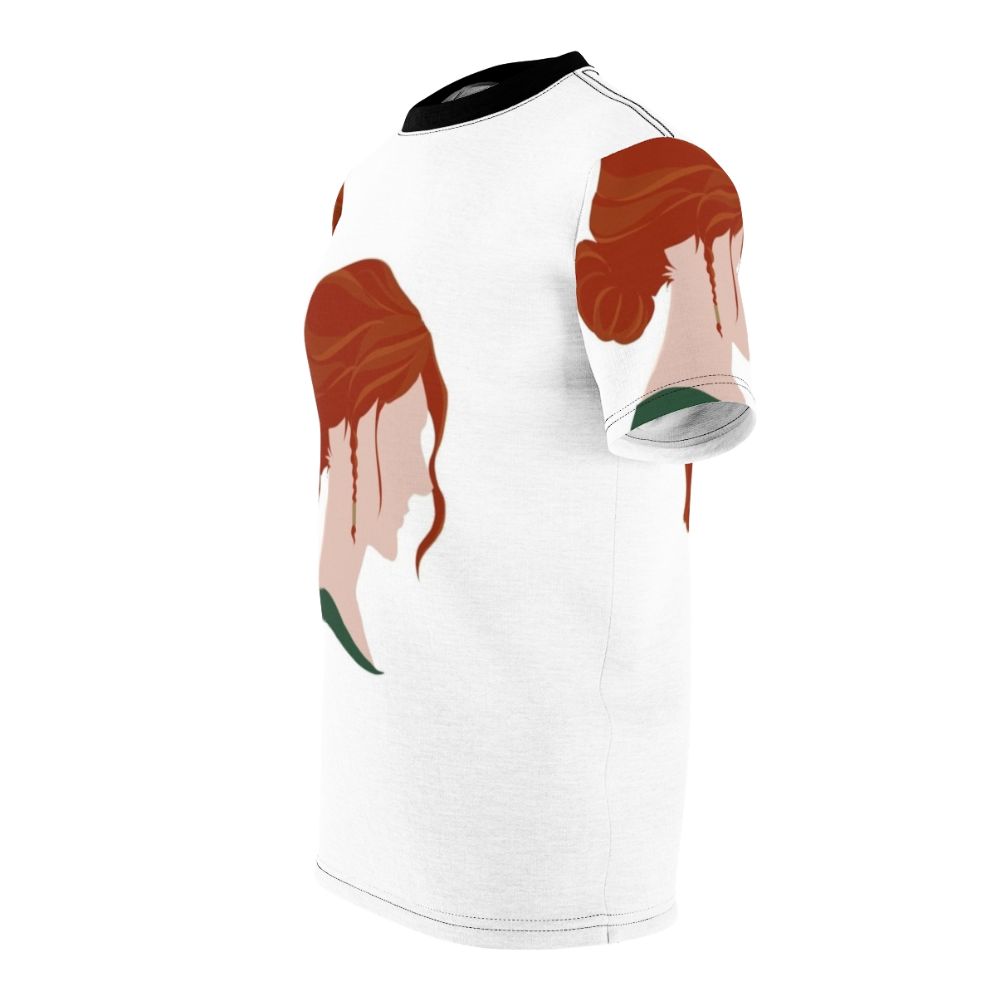 A high-quality all-over print t-shirt featuring the character Triss Merigold from the fantasy video game series The Witcher. - men left