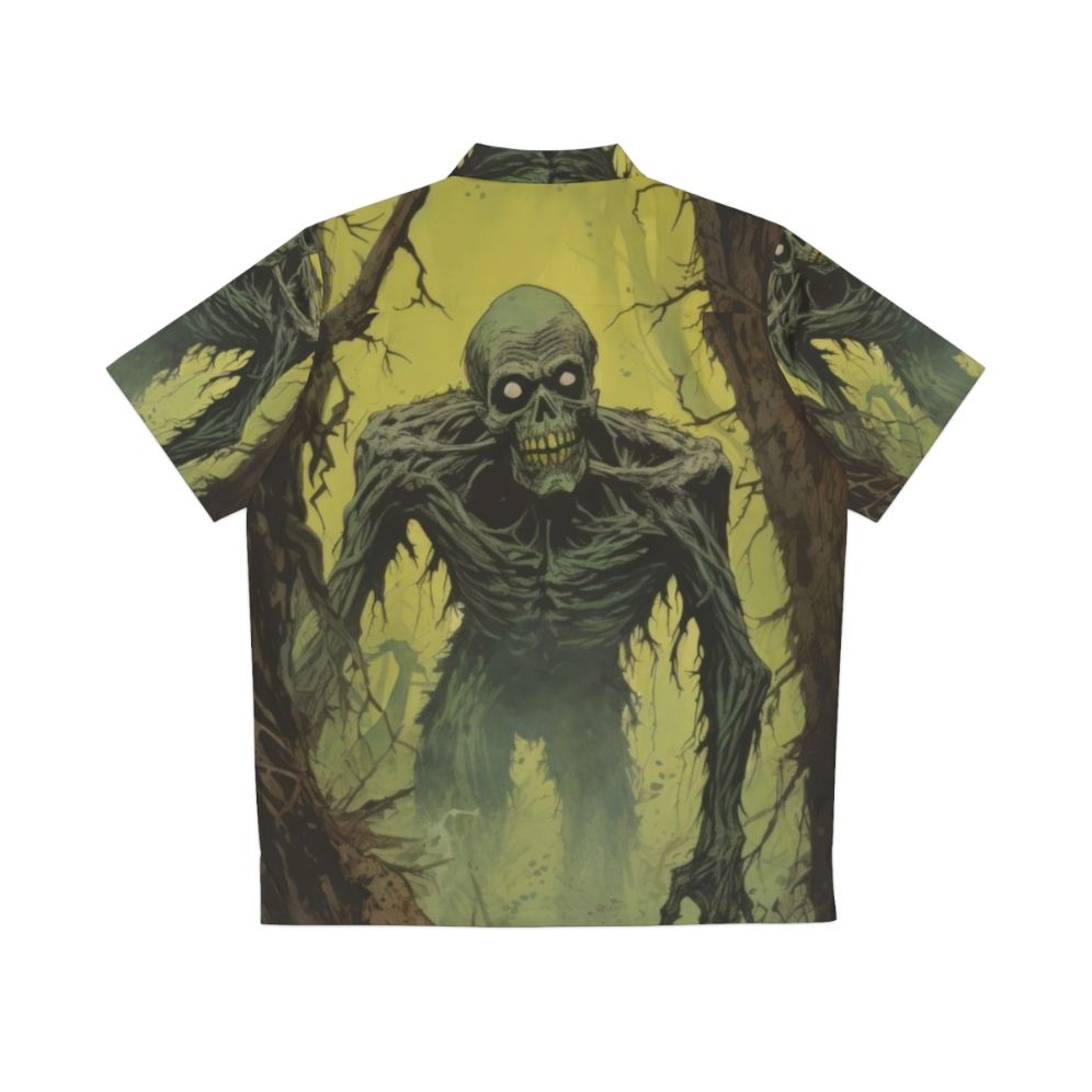 Haunted Zombie Stalker Hawaiian Shirt with Creepy Skeleton Design - Back