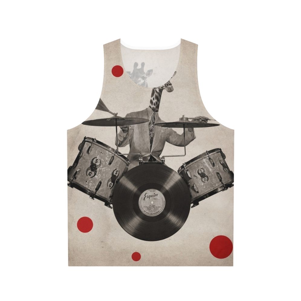 Surreal giraffe drummer anthropomorphic unisex tank top