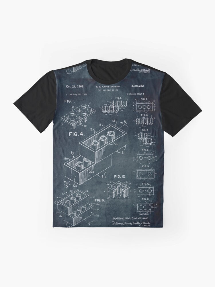 Vintage 1958 Building Brick Graphic T-Shirt featuring a blueprint-style design - Flat lay