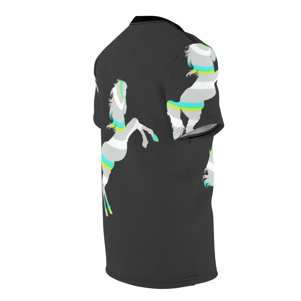 Colorful abstract t-shirt design featuring a horse and other legendary animals - men right