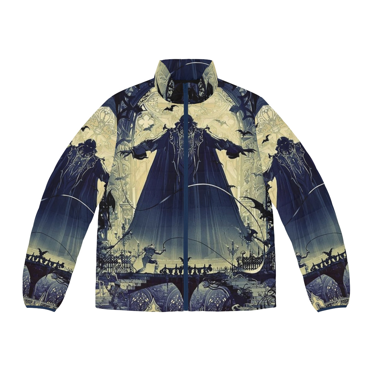 Castlevania-themed puffer jacket with video game inspired design