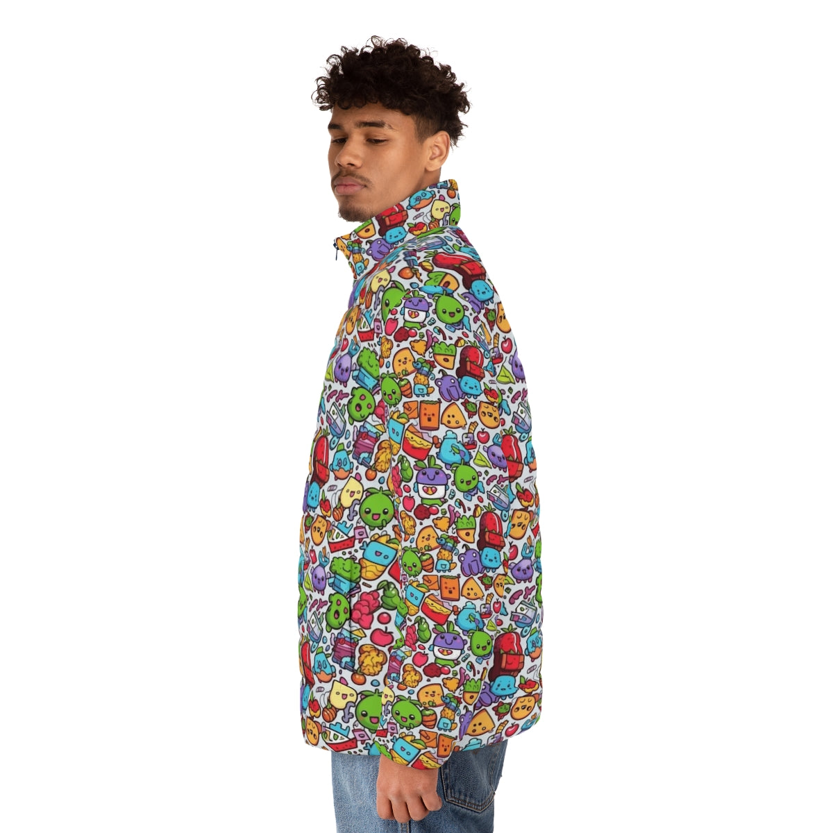 Hobbies Puffer Jacket with cartoon animals and abstract patterns - men side left