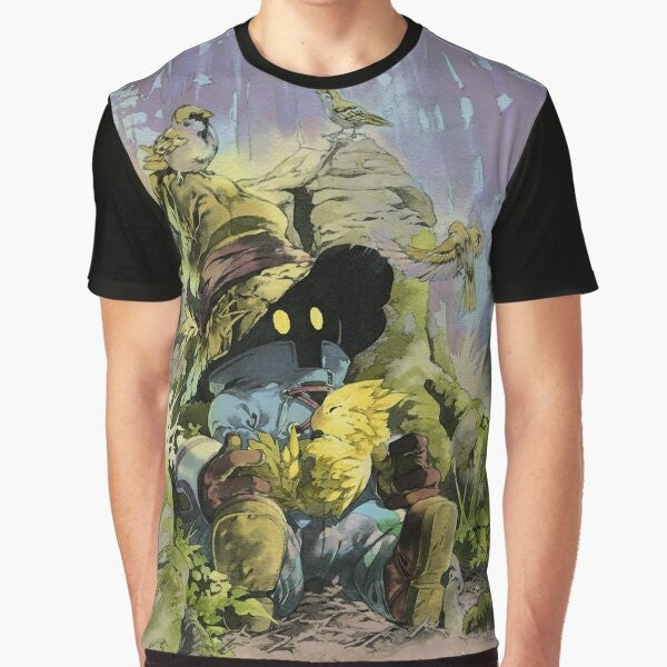 Vivi, the iconic Black Mage character from the Final Fantasy video game series, featured on a graphic t-shirt design.