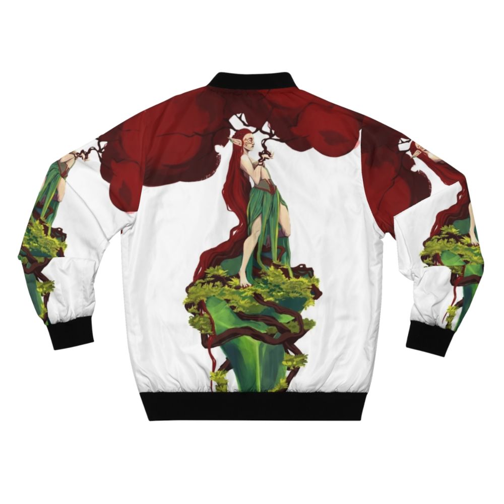 Red bomber jacket with a tree print design - Back