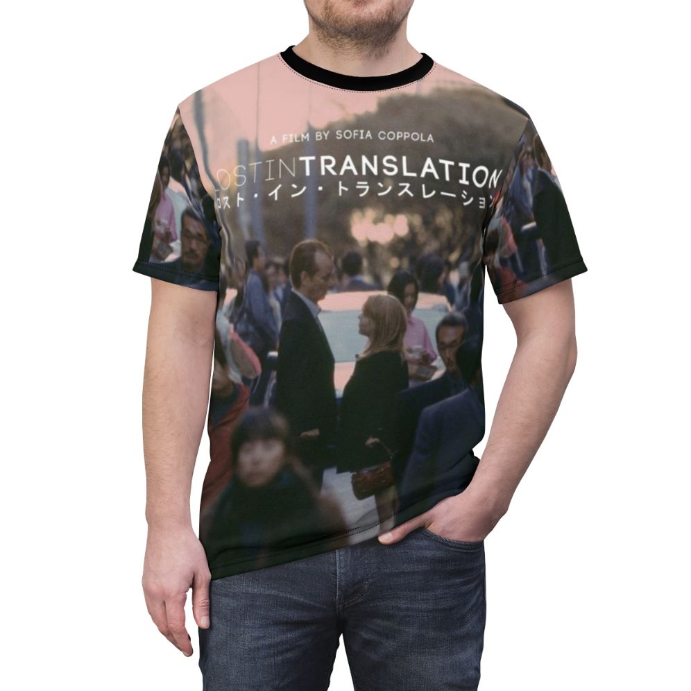 Artistic T-shirt design featuring a reference to the classic film "Lost in Translation" - men front