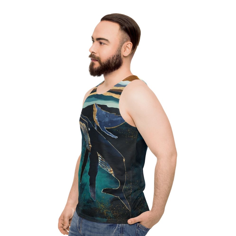 Unisex tank top featuring abstract whales and moon design - men side