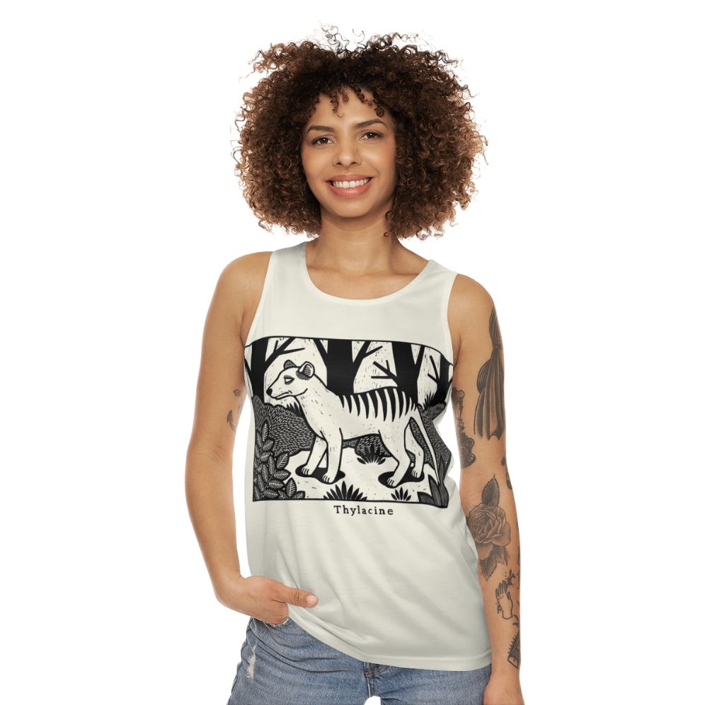 Vintage Thylacine Woodcut Unisex Tank Top - women