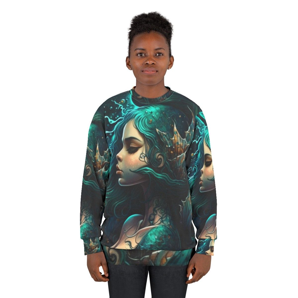 Mythical sea creatures sweatshirt featuring fantastical and whimsical beasts - women