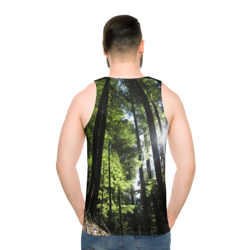 Sunlit fir tree unisex tank top - men back