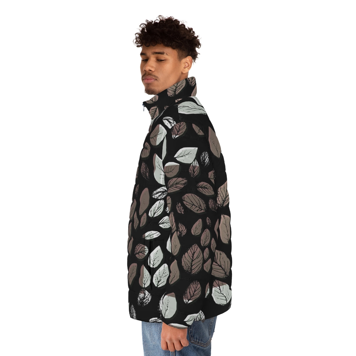 Desaturated leaves puffer jacket for all-season wear - men side left