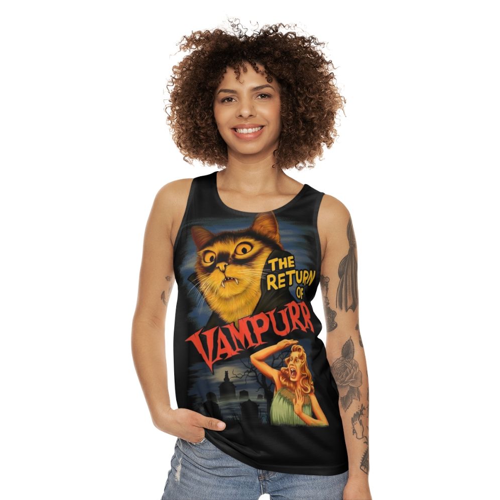 Spooky vampire cat unisex tank top - women