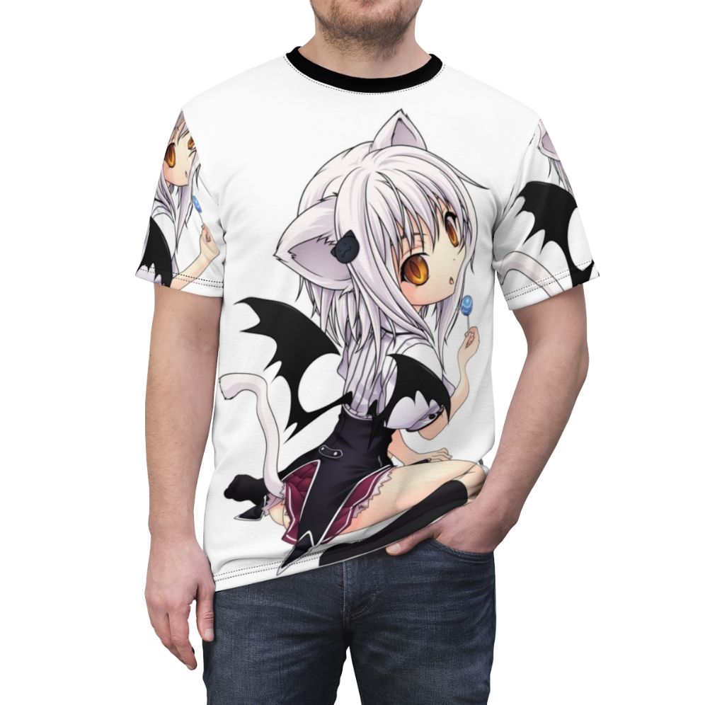 Neko girl anime manga t-shirt featuring a design inspired by the character Koneko Toujou from High School DxD - men front