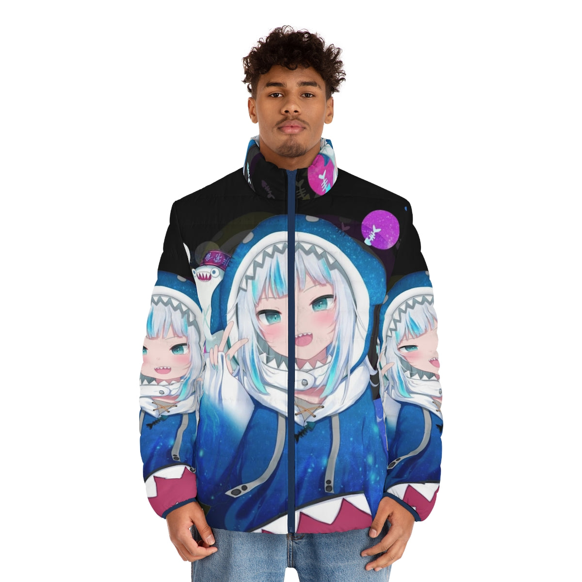 Gawr Gura Hololive EN vtuber anime inspired puffer jacket - men front