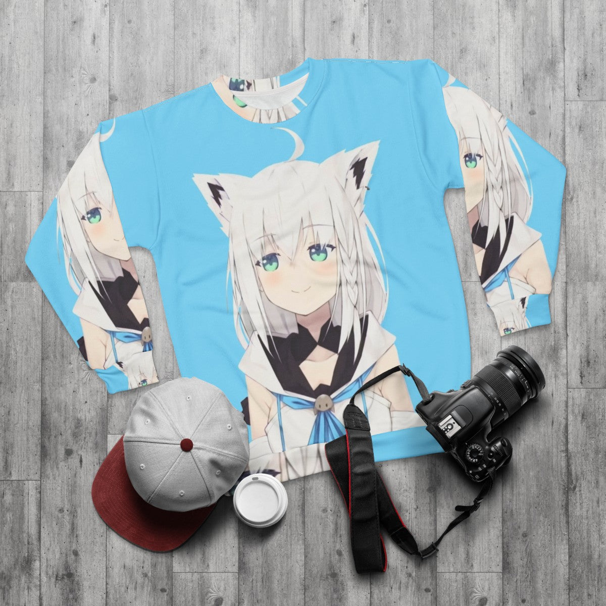 Hololive Shirakami Fubuki Smug Anime Sweatshirt - flat lay