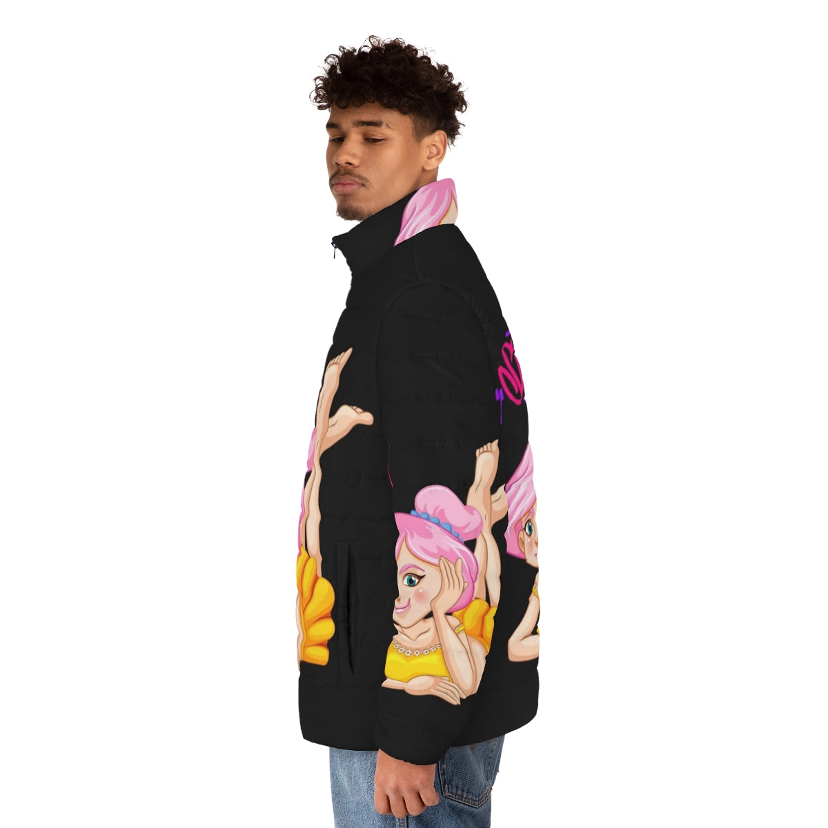 Legendary animals puffer jacket featuring a mystic dragon and lightning design - men side left