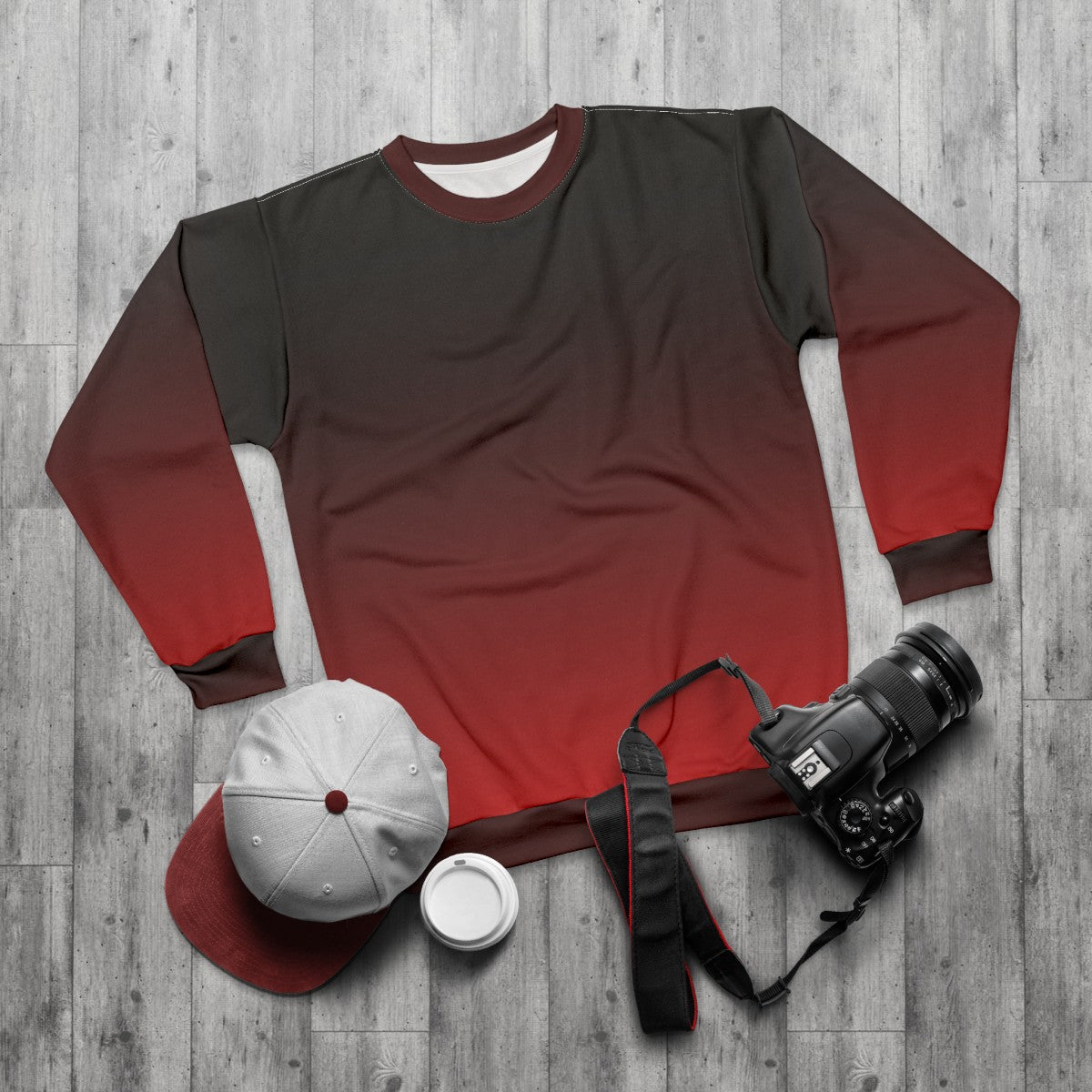 Black to red gradient ombre sweatshirt - flat lay