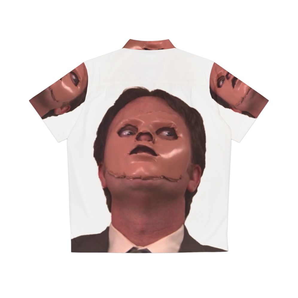 Creepy Dwight Schrute Hawaiian Shirt with Skin Mask Design - Back