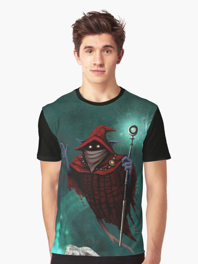 Vintage-style graphic t-shirt featuring the character Orko from the Masters of the Universe series - Men