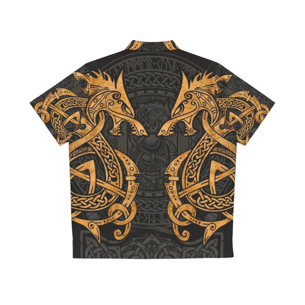 Fighting Fenrir Gold Norse Mythology Hawaiian Shirt - Back