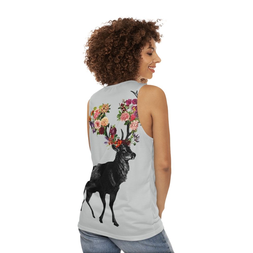 Floral spring deer design unisex tank top - women back