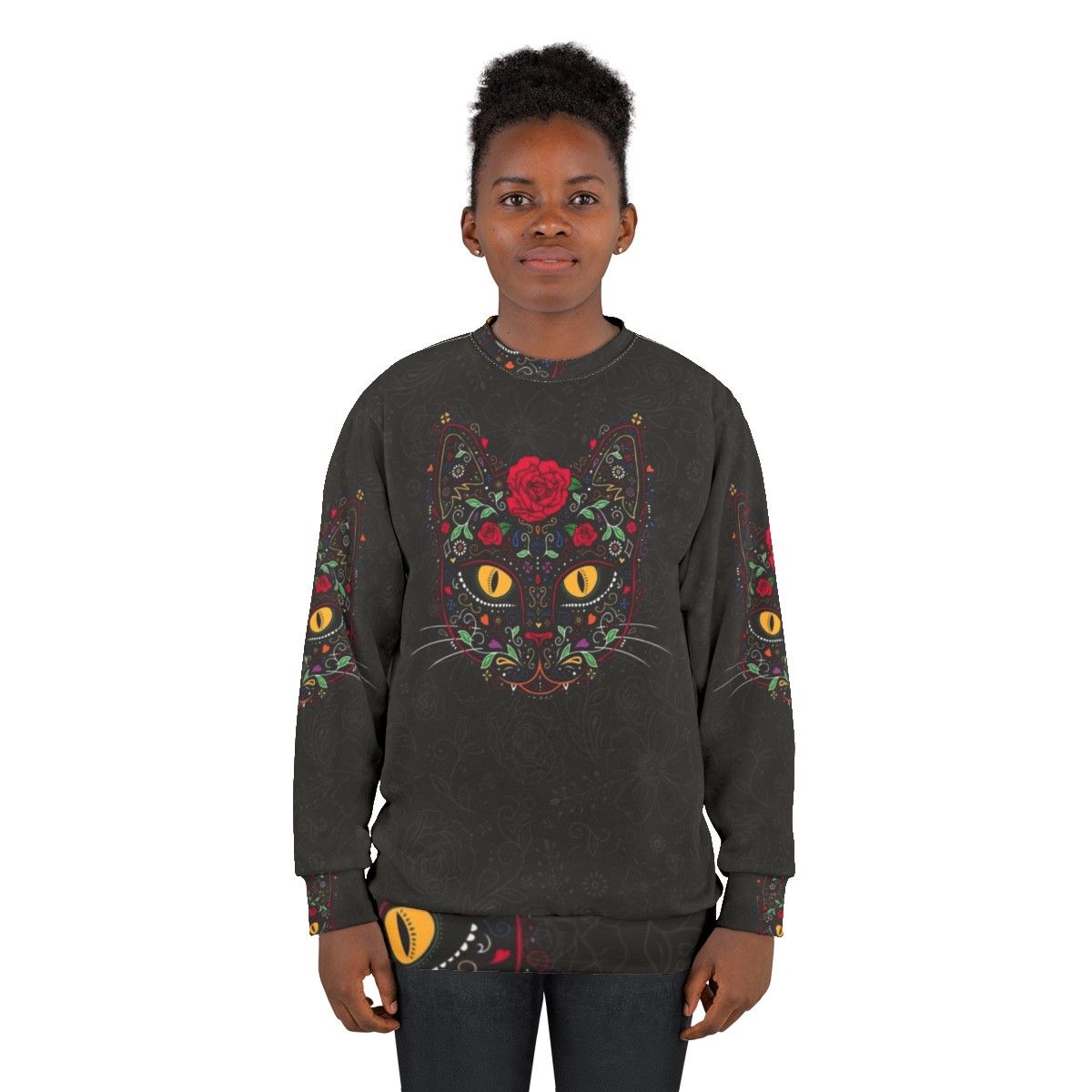 Day of the Dead Kitty Cat Sugar Skull Sweatshirt - women