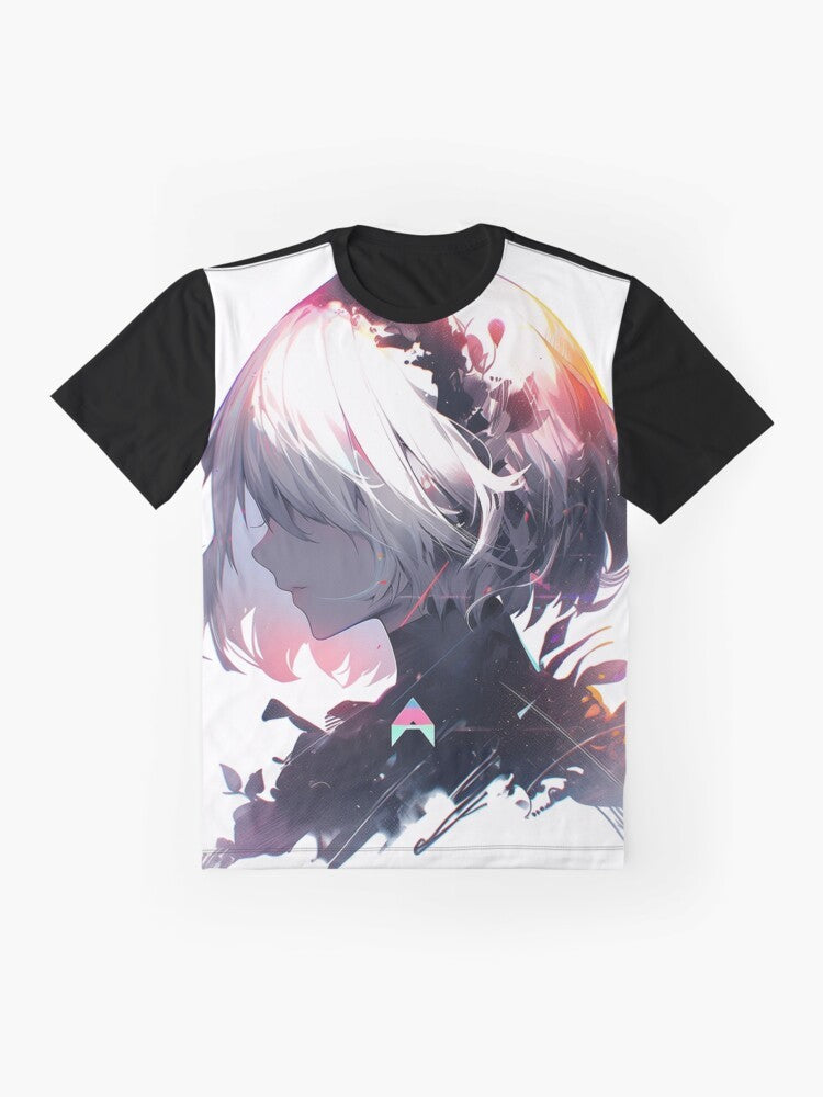 2B from NieR: Automata game, glitch effect silhouette design - Flat lay