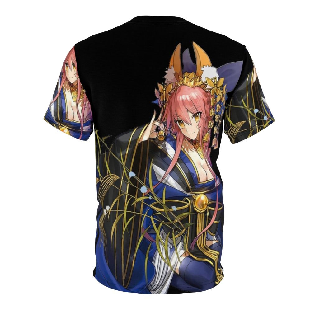 Stylized illustration of Tamamo No Mae, a character from Japanese folklore, featured on a t-shirt. - Back