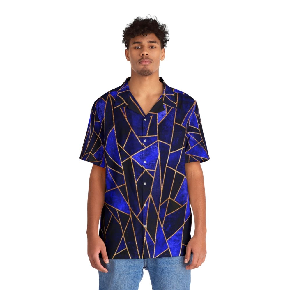 Blue abstract geometric Hawaiian shirt - People Front