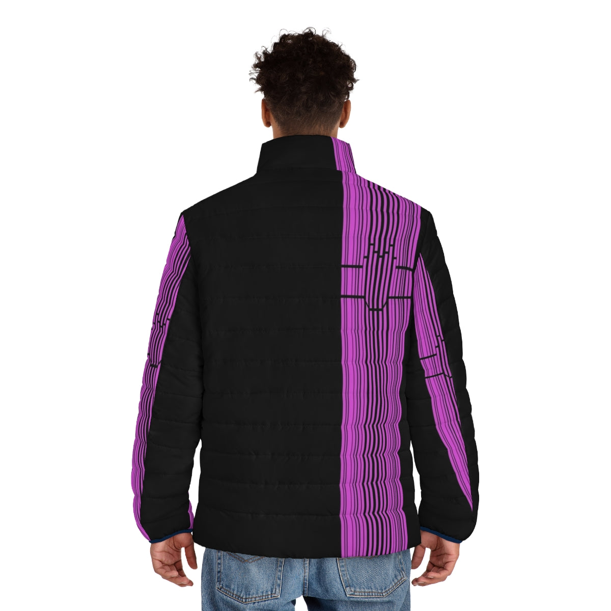 Decade Barcode Puffer Jacket - Kamen Rider Decade Inspired Coat with Barcode Design - men back