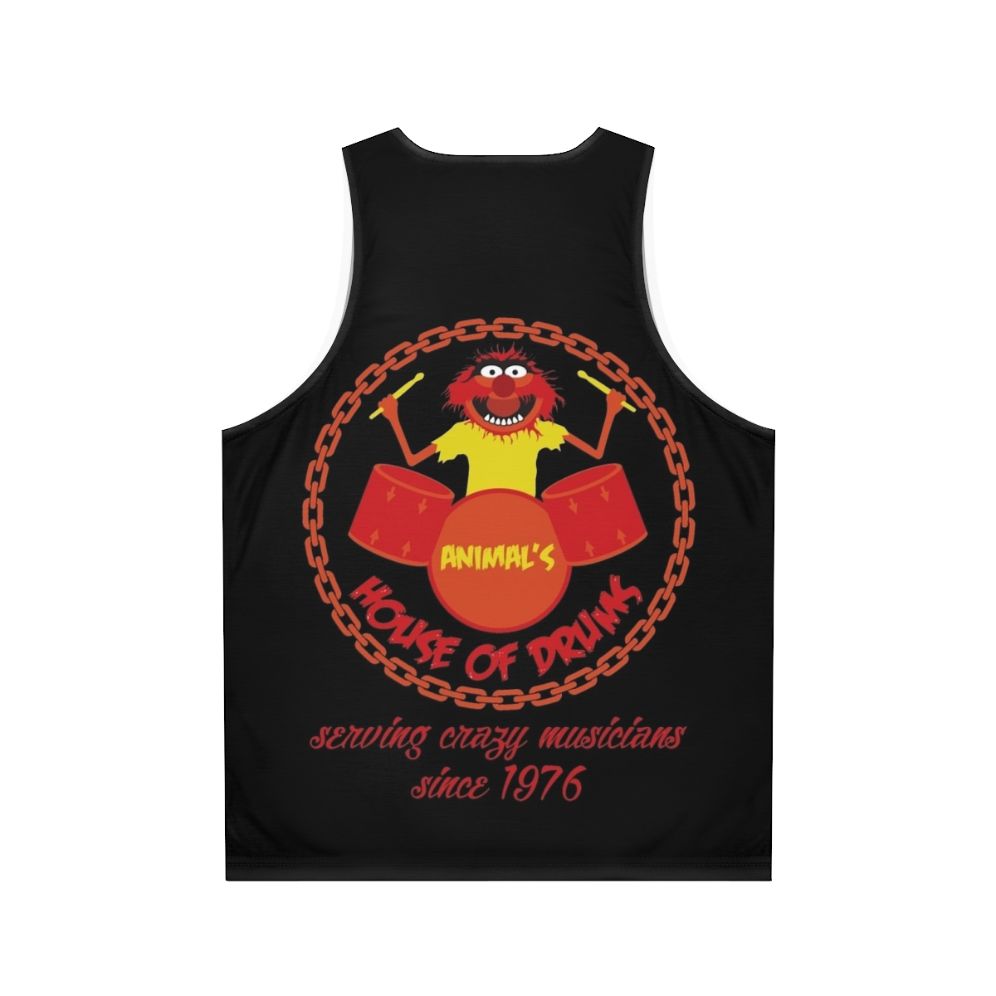 Muppet-Inspired Unisex Tank Top with Drums and Chains - Back