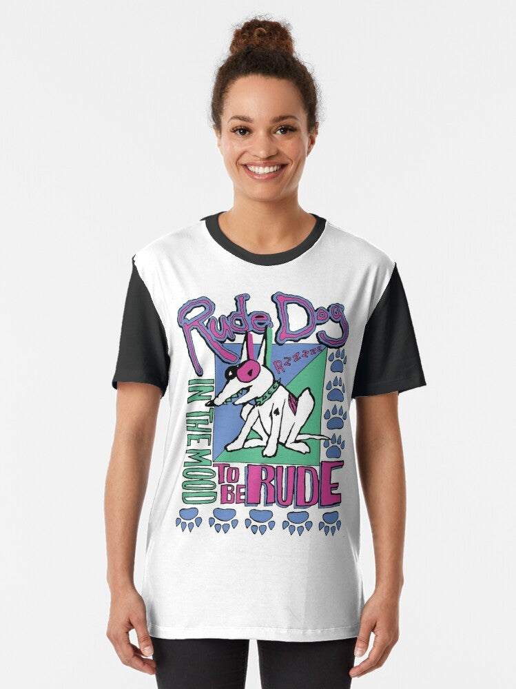 Vintage Rude Dog and the Dweebs graphic t-shirt with retro pop culture cartoon design - Women