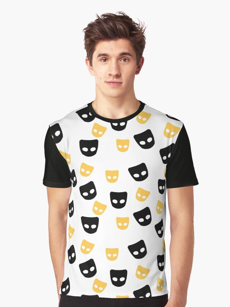 Grindr Pride Graphic T-Shirt featuring a colorful pattern design - Men