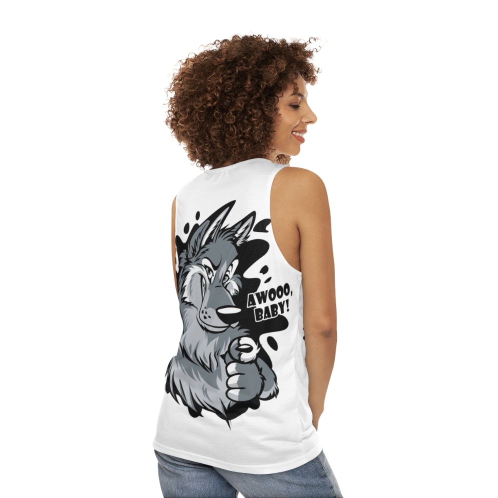 Cute wolf howling baby unisex tank top - women back