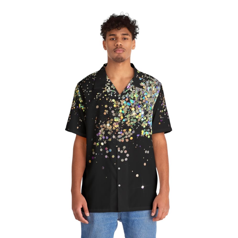 Black holographic sparkle hawaiian shirt - People Front