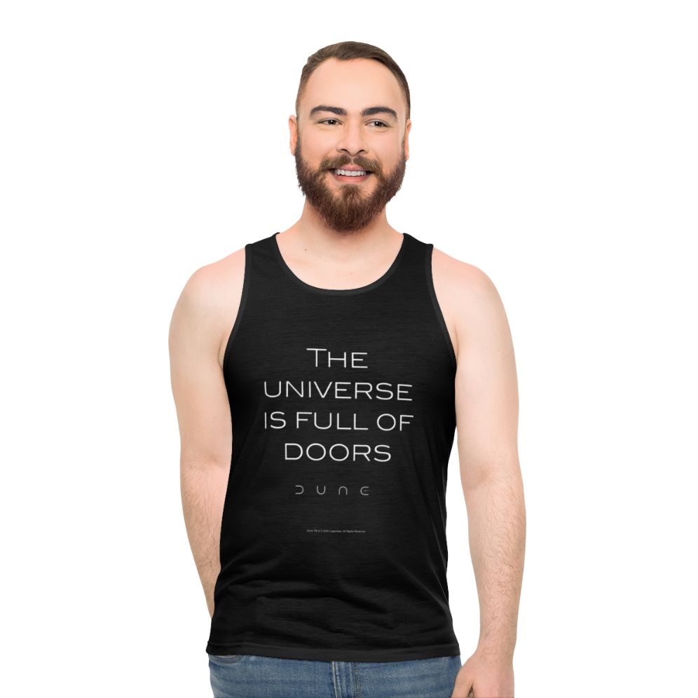 Unisex tank top featuring a dune-inspired universe design - men