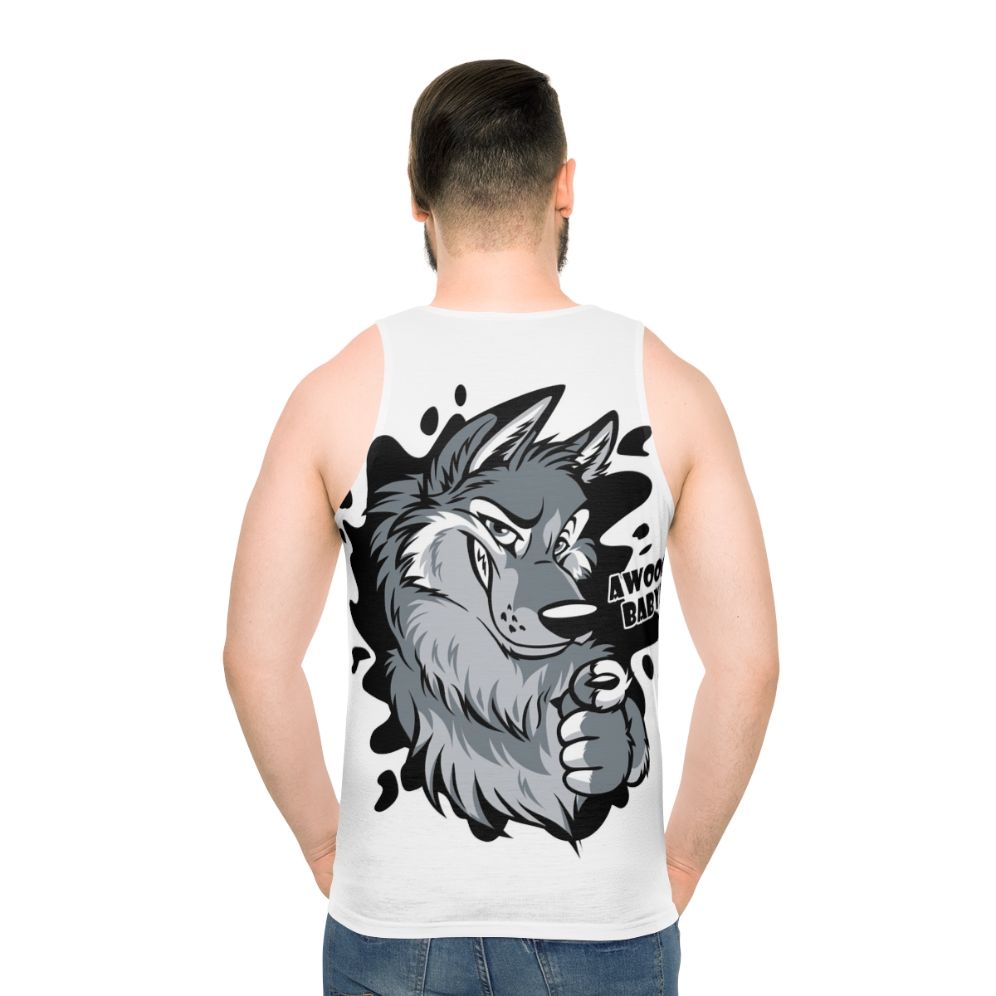 Cute wolf howling baby unisex tank top - men back