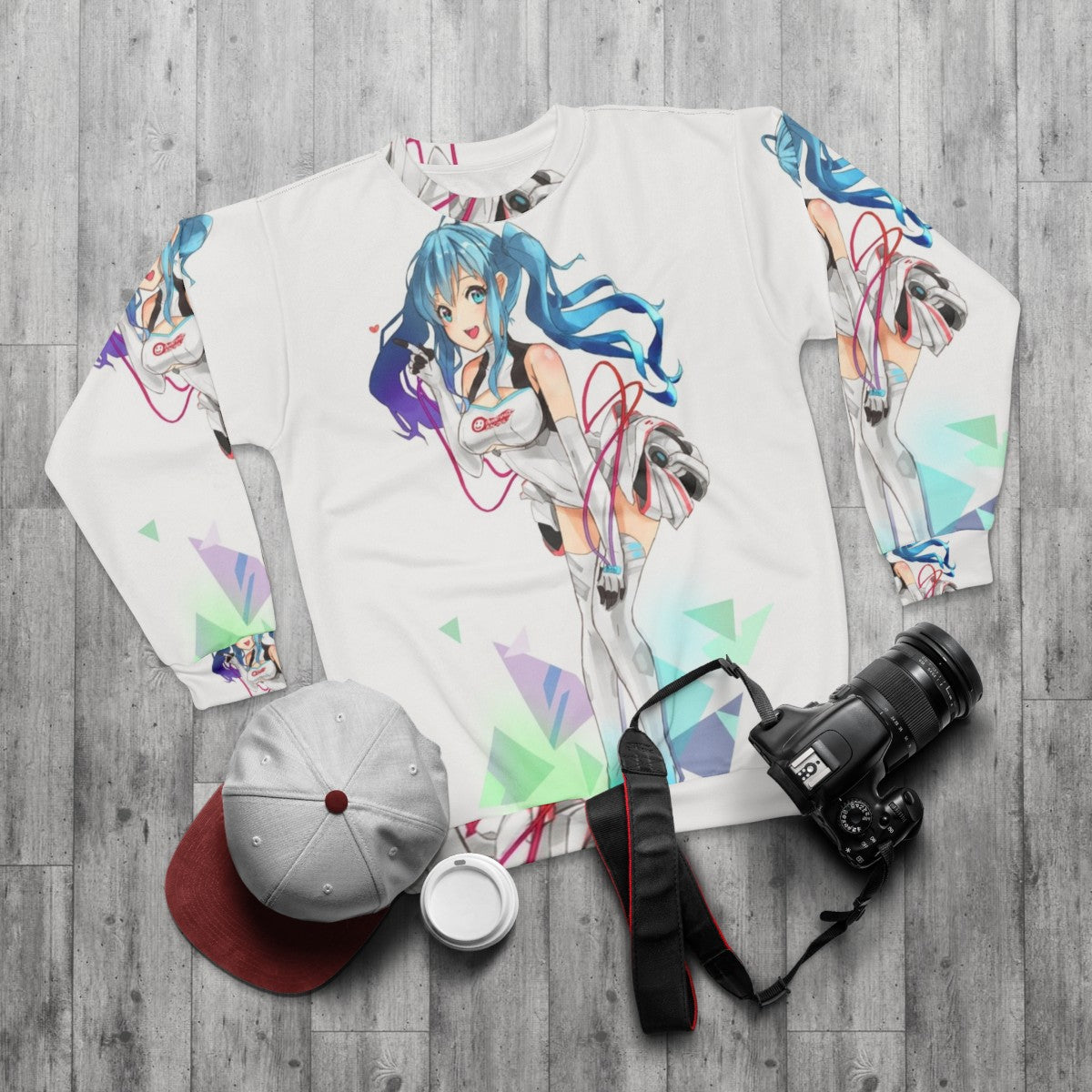 Racing Miku Anime Sweatshirt - flat lay