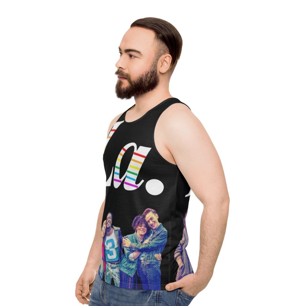 Colorful unisex tank top featuring "It's a Sin" design - men side