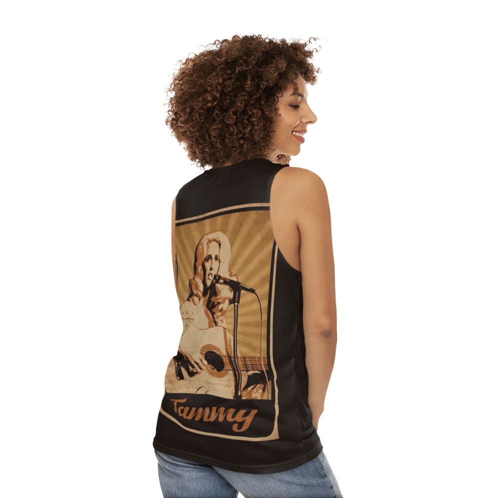 Unisex country music tank top with Tammy Wynette design - women back