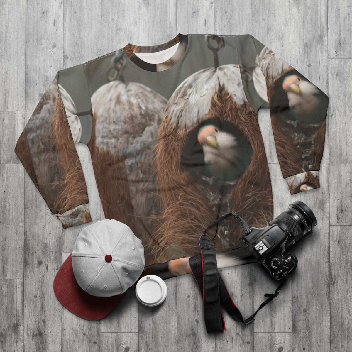 Birds and animals nest sweatshirt - flat lay