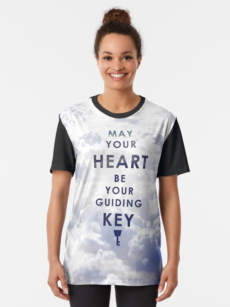 "Kingdom Hearts inspired t-shirt design featuring the quote "May your Heart be your guiding Key" on a background version" - Women